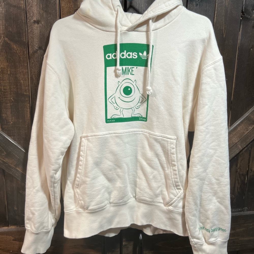 Adidas Disney Pixar Mike Monsters Inc Hoodie Mens Small Cream Pullover
